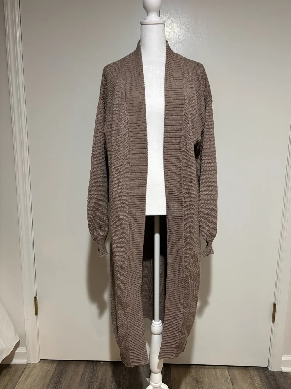 J. Crew Long Open-Front Taupe Cardigan